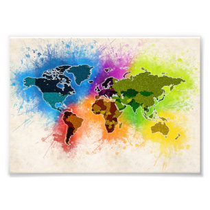 Weltkarte Geographie Wasserfarbe Reise Urlaub Kuns Fotodruck