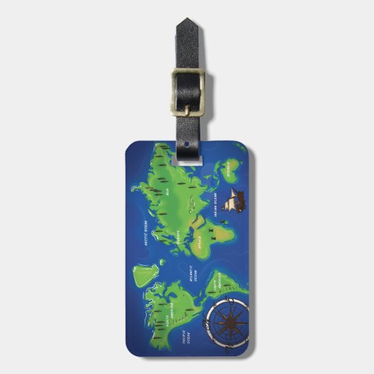 Weltkarte Gepäckanhänger (Vorderseite vertikal)