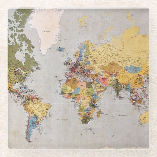 Weltkarte Glasuntersetzer (Vorderseite)