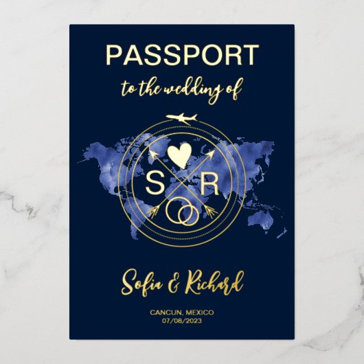 Weltkarte Gold Folieneinladung (Vorderseite)