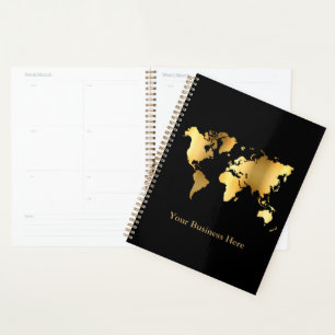 Weltkarte Gold/Schwarz Planer