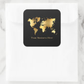 Weltkarte Gold/Schwarz Quadratischer Aufkleber (Tasche)