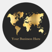 Weltkarte Gold/Schwarz Runder Aufkleber (Vorderseite)