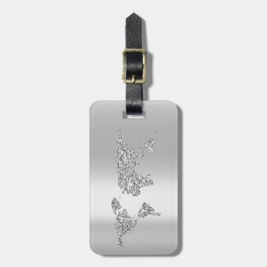 Weltkarte Gray Graue Anschrift Name Elegant Gepäckanhänger (Vorderseite vertikal)