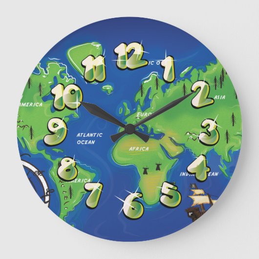Weltkarte Große Wanduhr (Vorderseite)