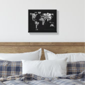 Weltkarte Handgeschriebene Typografie, Schwarz und Leinwanddruck (Insitu (Schlafzimmer))