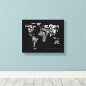 Weltkarte Handgeschriebene Typografie, Schwarz und Leinwanddruck (Insitu (Holzboden))