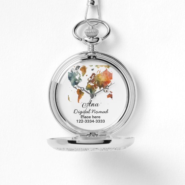 Weltkarte hinzufügen Name Text Ort Stadtrandtelefo Armbanduhr (Vorderseite)