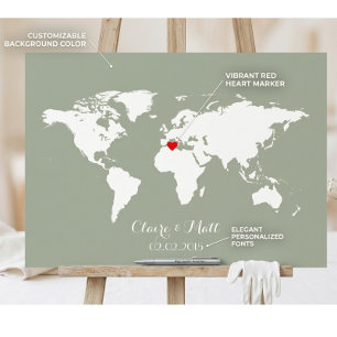 Weltkarte Hochzeit Gästebuch Signierbrett