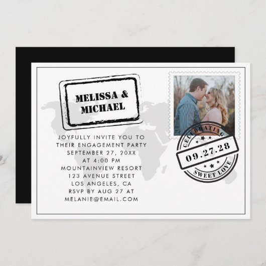 Weltkarte-Hochzeit in Urlaubsort-Engagement-Partei Einladung (Vorne/Hinten)