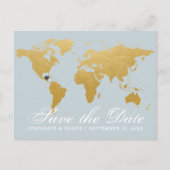 Weltkarte - Hochzeit in Urlaubsort Save the Date Ankündigungspostkarte (Vorderseite)