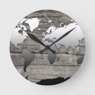 Weltkarte Holz 13 Runde Wanduhr