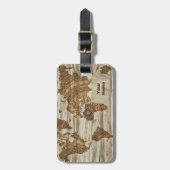 Weltkarte | Holz-Kompass Gepäckanhänger (Vorderseite vertikal)