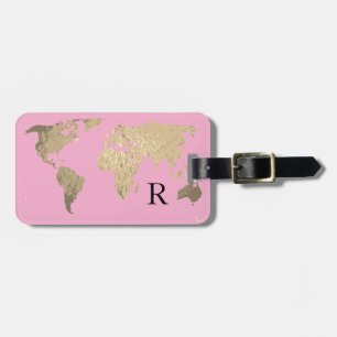 Weltkarte Hot Gold Monogramm Anfangsname Geschenk Gepäckanhänger