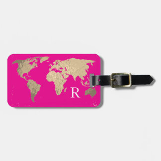 Weltkarte Hot Pink Gold Monogramm Anfangsname Gepäckanhänger