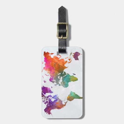 Weltkarte im Aquarell Gepäckanhänger (Vorderseite vertikal)