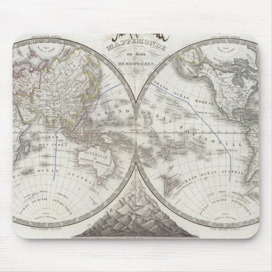 Weltkarte in 2 Hemisphären Mousepad (Vorne)