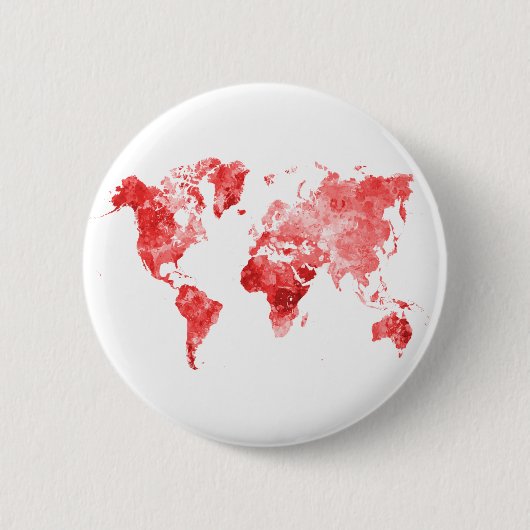 Weltkarte in Aquarell Rot Button (Vorderseite)