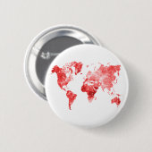 Weltkarte in Aquarell Rot Button (Vorne & Hinten)