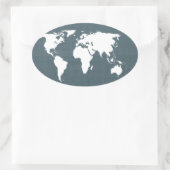 Weltkarte in blau und weiß ovaler aufkleber (Tasche)