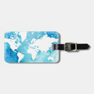 Weltkarte in den Watercolor-Blues Gepäckanhänger