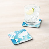 Weltkarte in den Watercolor-Blues Getränkeuntersetzer (Rechte Seite)