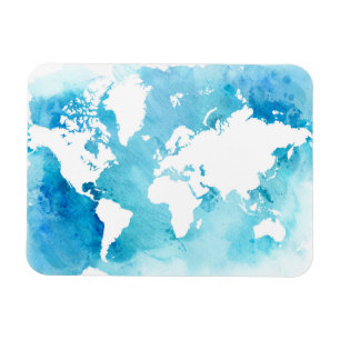 Weltkarte in den Watercolor-Blues Magnet