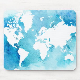 Weltkarte in den Watercolor-Blues Mousepad