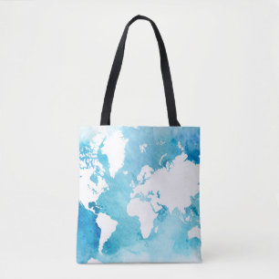 Weltkarte in den Watercolor-Blues Tasche