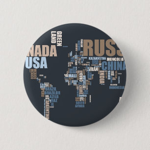 Weltkarte in den Wörtern Button