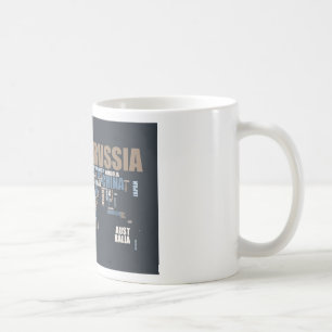 Weltkarte in den Wörtern Kaffeetasse