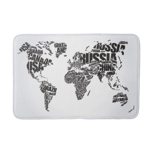 Weltkarte in der Typografie Badematte (Vorderseite)