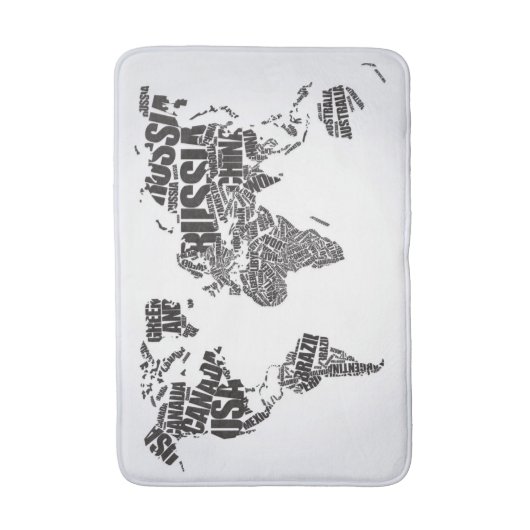 Weltkarte in der Typografie Badematte (Vorderseite Vertikal)