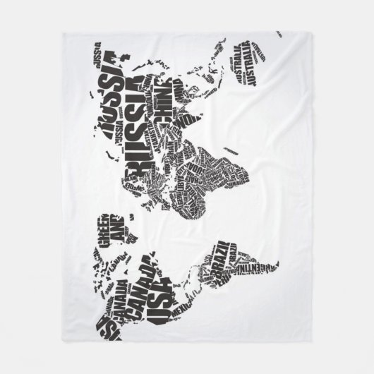 Weltkarte in der Typografie Fleecedecke (Vorderseite)
