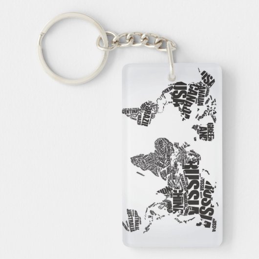 Weltkarte in der Typografie Schlüsselanhänger (Vorderseite)