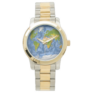 Weltkarte in einem Kreis Armbanduhr