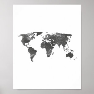 Weltkarte in Grau, die Weltkarte _1 Poster