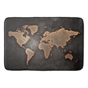 Weltkarte Leder geographisch braun Badematte