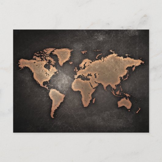 Weltkarte Leder geographisch braun Postkarte (Vorderseite)