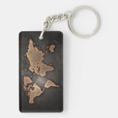 Weltkarte Leder geographisch braun Schlüsselanhänger (Rückseite)