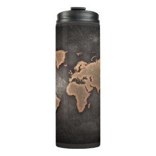 Weltkarte Leder geographisch braun Thermosbecher