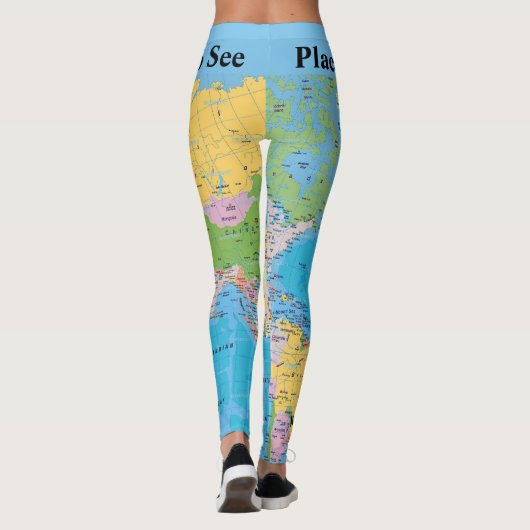 Weltkarte Leggings IHR NAME Yoga Pants S to XL (Rückseite)