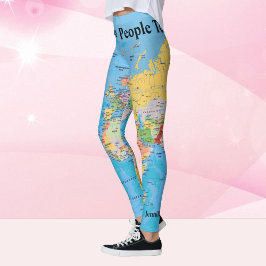 Weltkarte Leggings IHR NAME Yoga Pants S to XL
