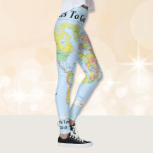 Weltkarte Leggings IHR NAME Yoga Pants S to XL