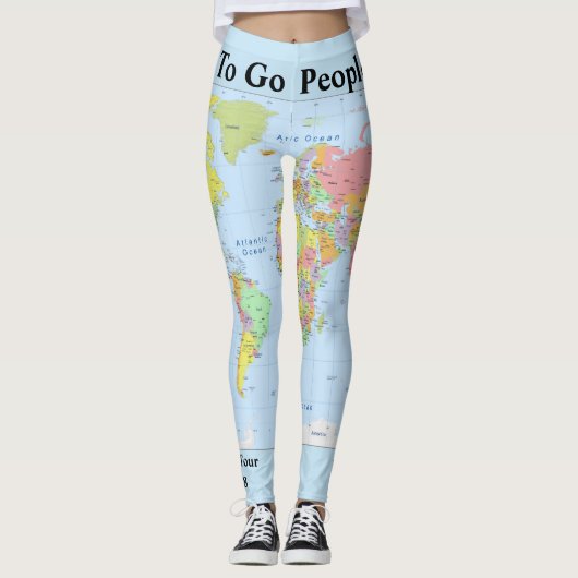 Weltkarte Leggings IHR NAME Yoga Pants S to XL (Vorderseite)
