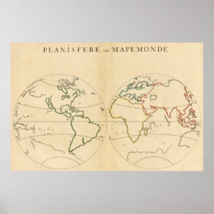 Weltkarte mit 5 Zonen Poster