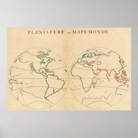 Weltkarte mit 5 Zonen Poster (Vorne)