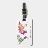 Weltkarte mit Aquarellfarben Ihren eigenen Text be Gepäckanhänger (Vorderseite vertikal)