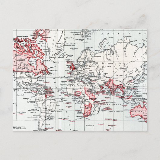 Weltkarte mit britischen Sitzungsszenarien im Jahr Postkarte (Vorderseite)