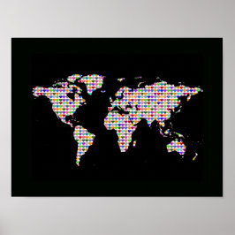 Weltkarte mit bunten Herzen Poster